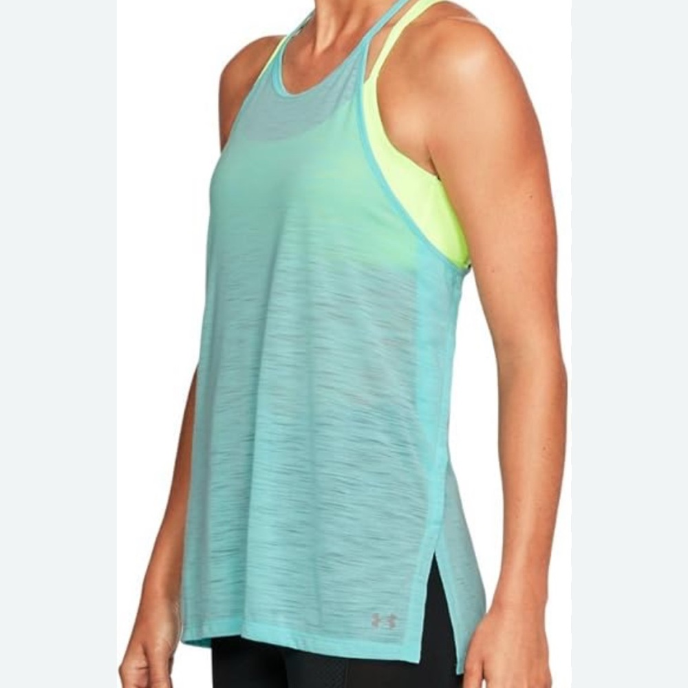 Under Armour Women's Tank Top - Light Blue and Neon Yellow